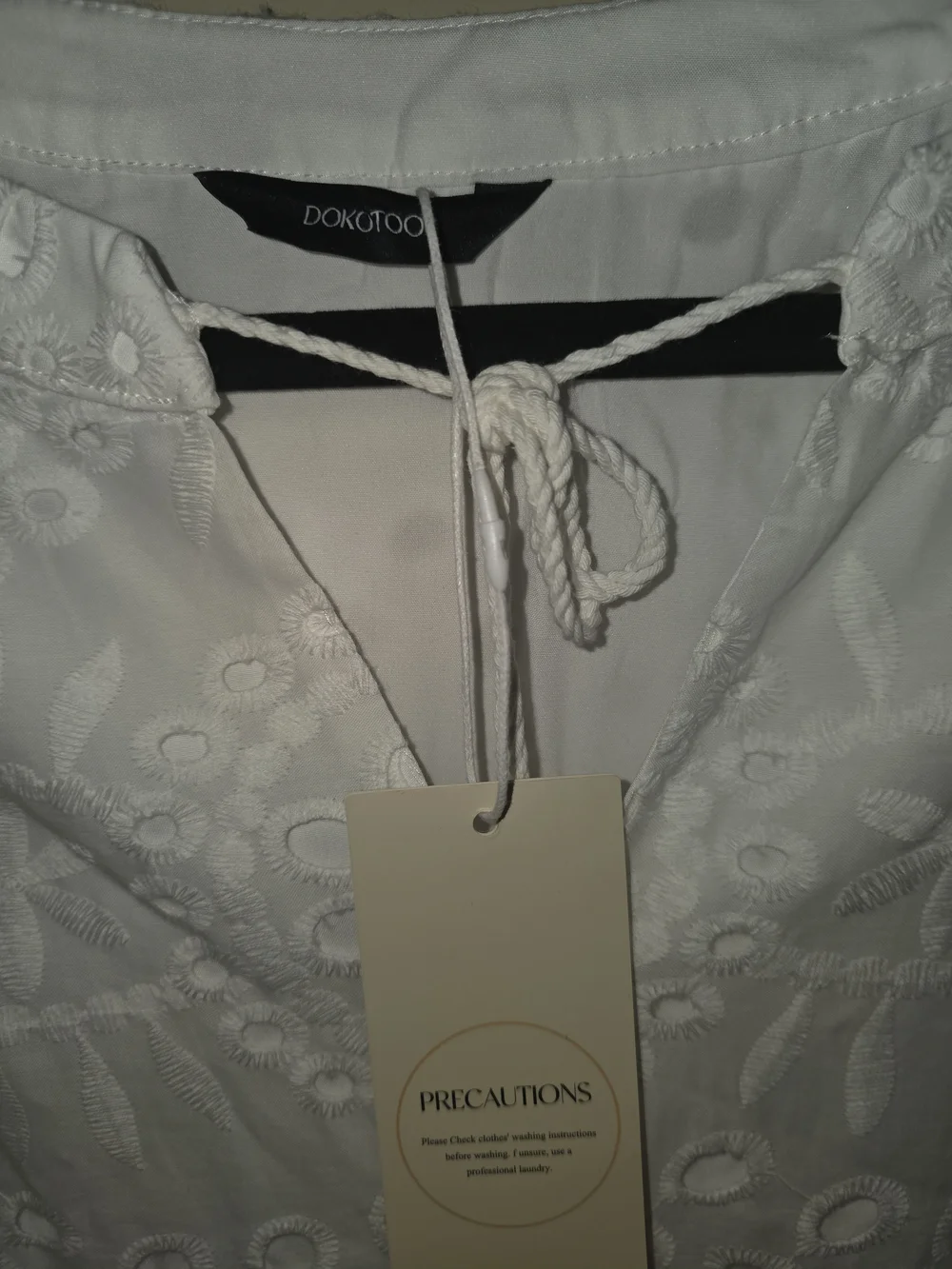 White Eyelet Smocked Mini Dress with Tassel Tie - Picture 8 of 11